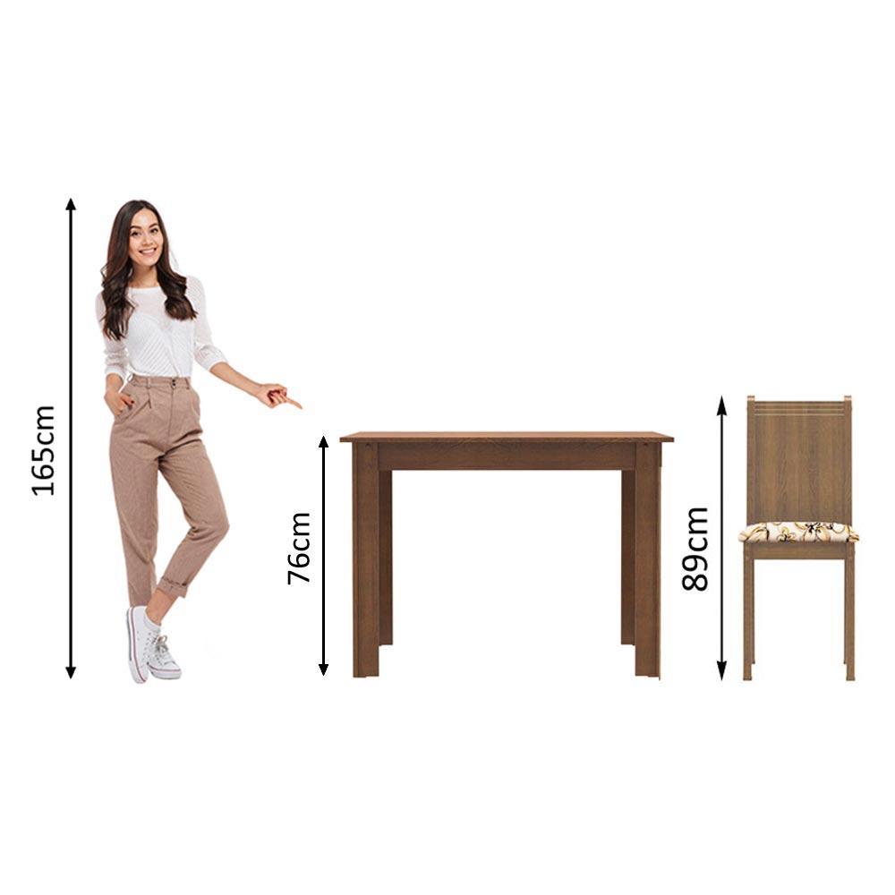 Conjunto Sala de Jantar Madesa Rute Mesa Tampo de Madeira com 4 Cadeiras - Rustic/Lírio Bege