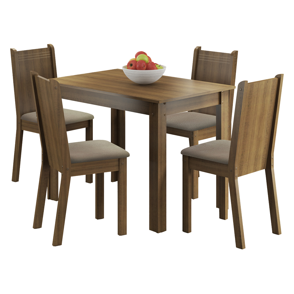 Conjunto Sala de Jantar Madesa Rute Mesa Tampo de Madeira com 4 Cadeiras - Rustic/Pérola