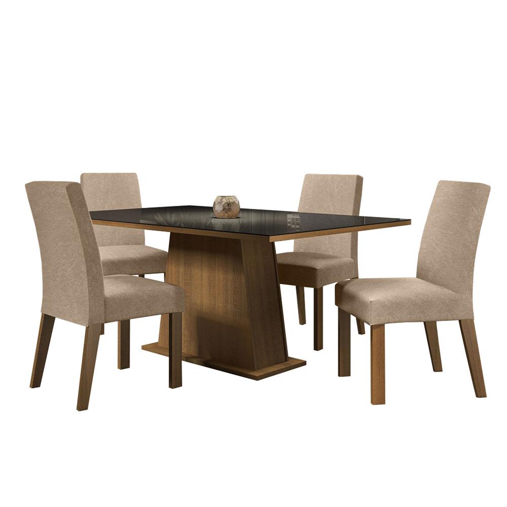 Conjunto Sala de Jantar Madesa Sabrina Mesa Tampo de Vidro com 4 Cadeiras - Rustic/Preto/Imperial