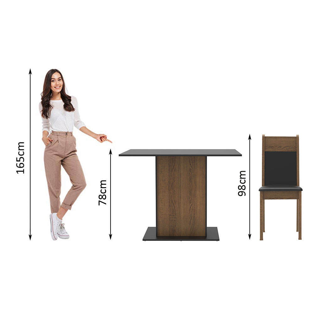 Conjunto Sala de Jantar Madesa Sheila Mesa Tampo de Madeira com 4 Cadeiras - Rustic/Preto