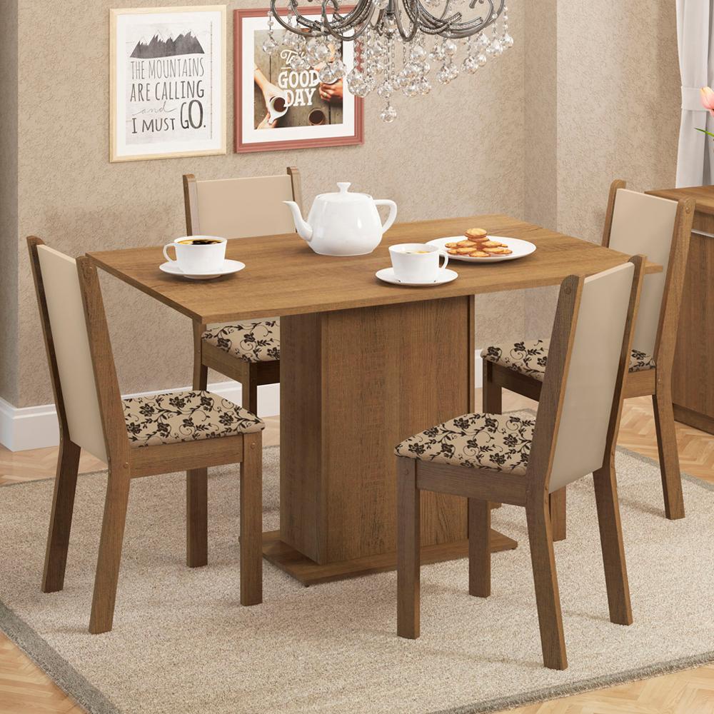 Conjunto Sala de Jantar Madesa Talita Mesa Tampo de Madeira com 4 Cadeiras - Rustic/Crema/Bege Marrom