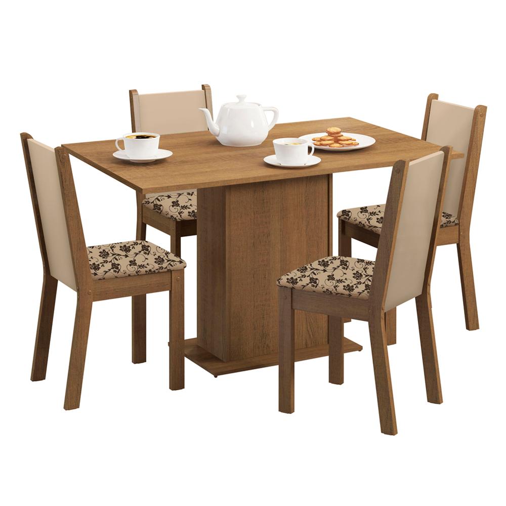 Conjunto Sala de Jantar Madesa Talita Mesa Tampo de Madeira com 4 Cadeiras - Rustic/Crema/Bege Marrom