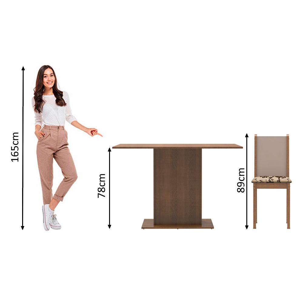 Conjunto Sala de Jantar Madesa Talita Mesa Tampo de Madeira com 4 Cadeiras - Rustic/Crema/Bege Marrom
