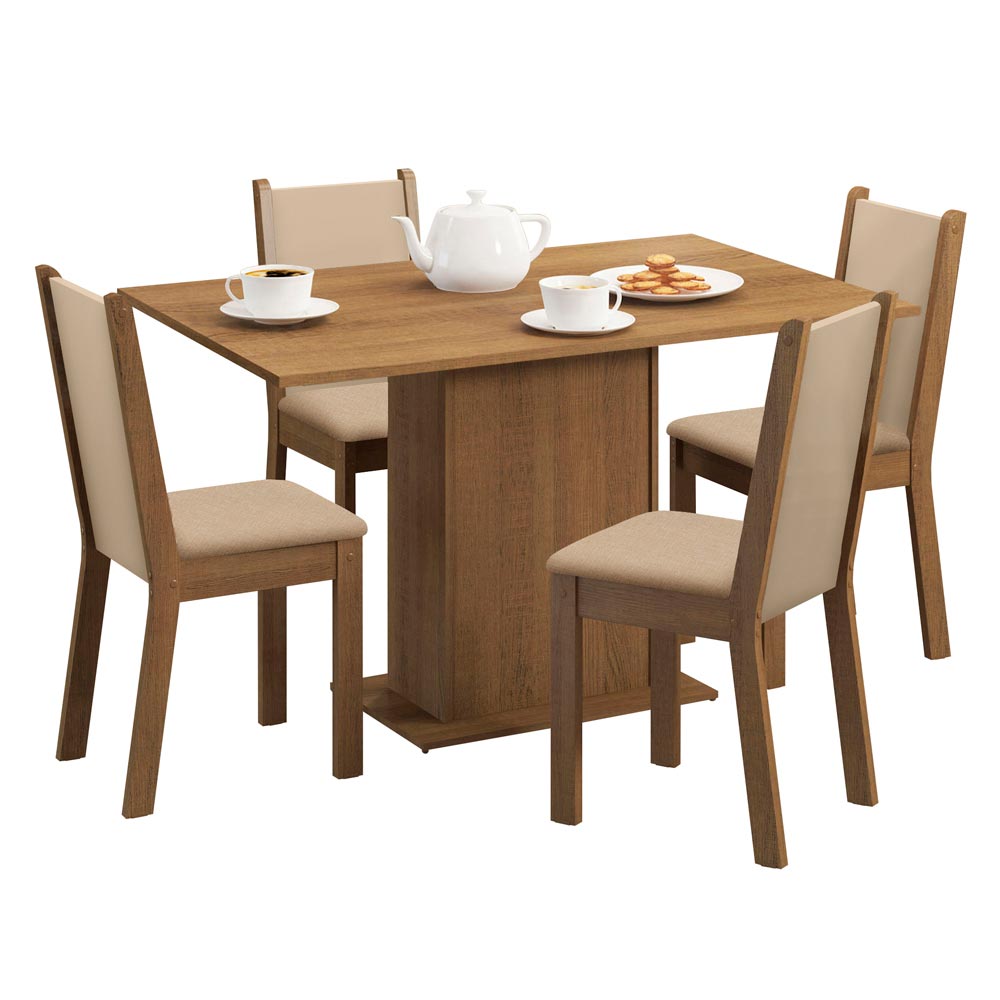 Conjunto Sala de Jantar Madesa Talita Mesa Tampo de Madeira com 4 Cadeiras - Rustic/Crema/Pérola