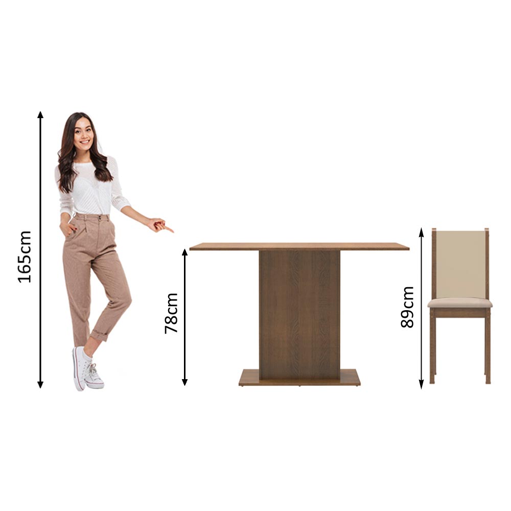 Conjunto Sala de Jantar Madesa Talita Mesa Tampo de Madeira com 4 Cadeiras - Rustic/Crema/Pérola