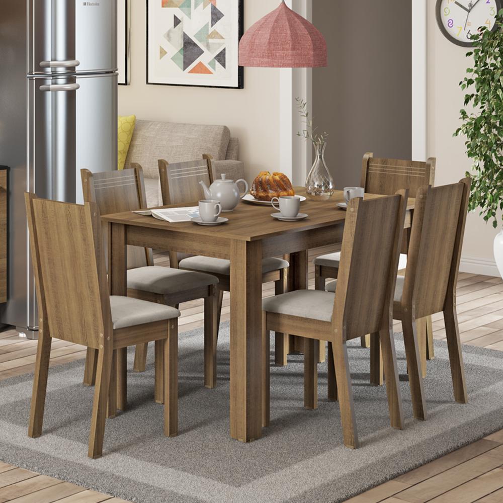 Conjunto Sala de Jantar Maris Madesa Mesa Tampo de Madeira com 6 Cadeiras - Rustic/Pérola