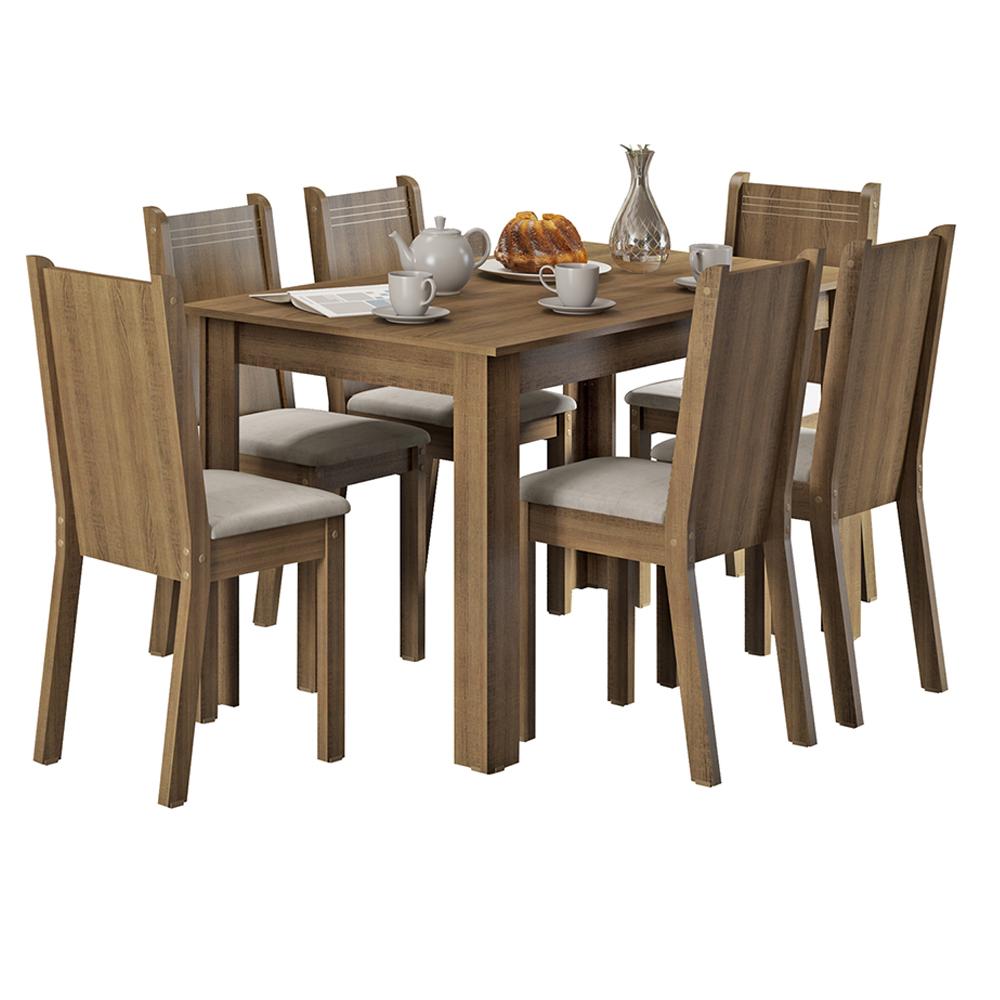 Conjunto Sala de Jantar Maris Madesa Mesa Tampo de Madeira com 6 Cadeiras - Rustic/Pérola
