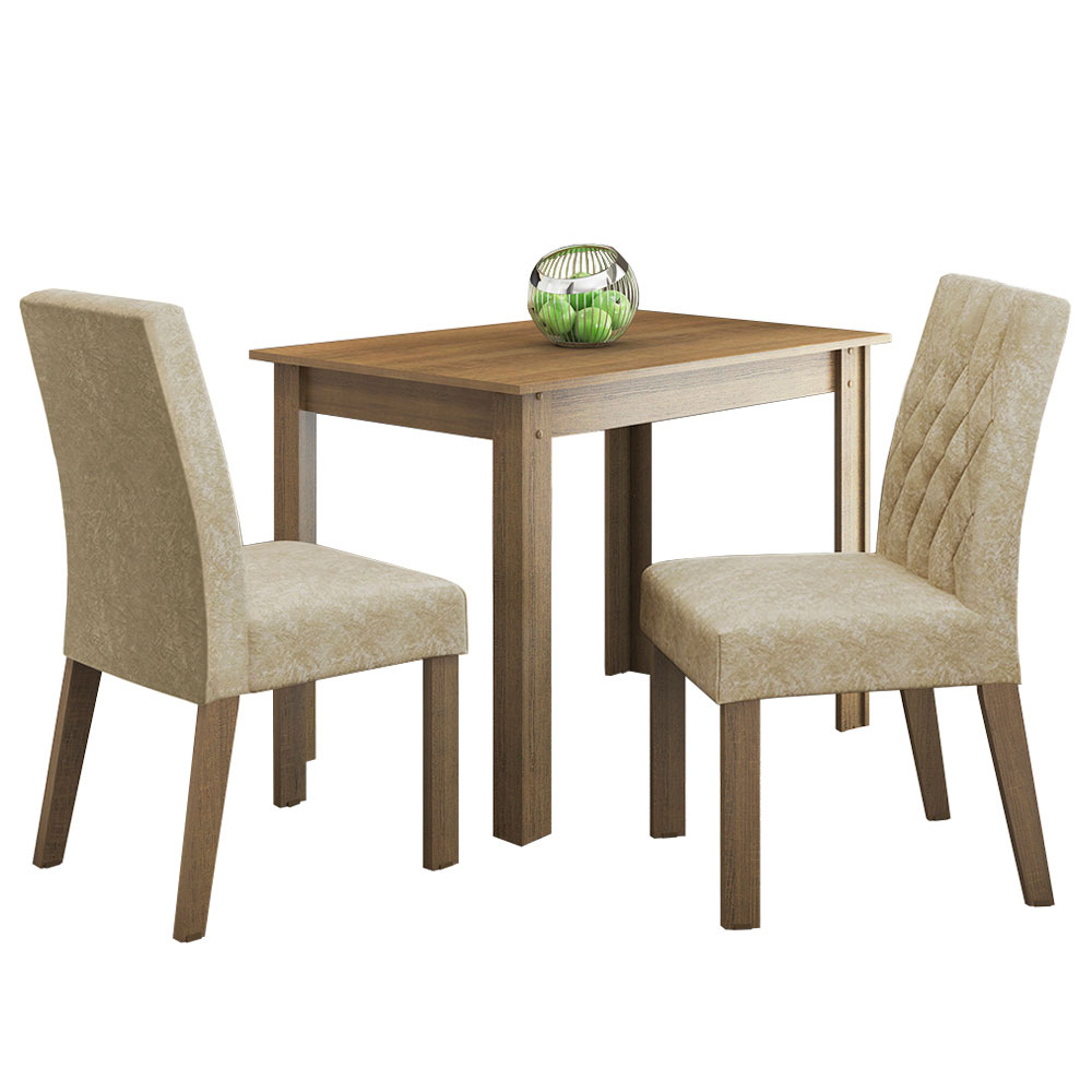 Conjunto Sala de Jantar Mesa Tampo de Madeira 2 Cadeiras Rustic/Imperial Lídia Madesa