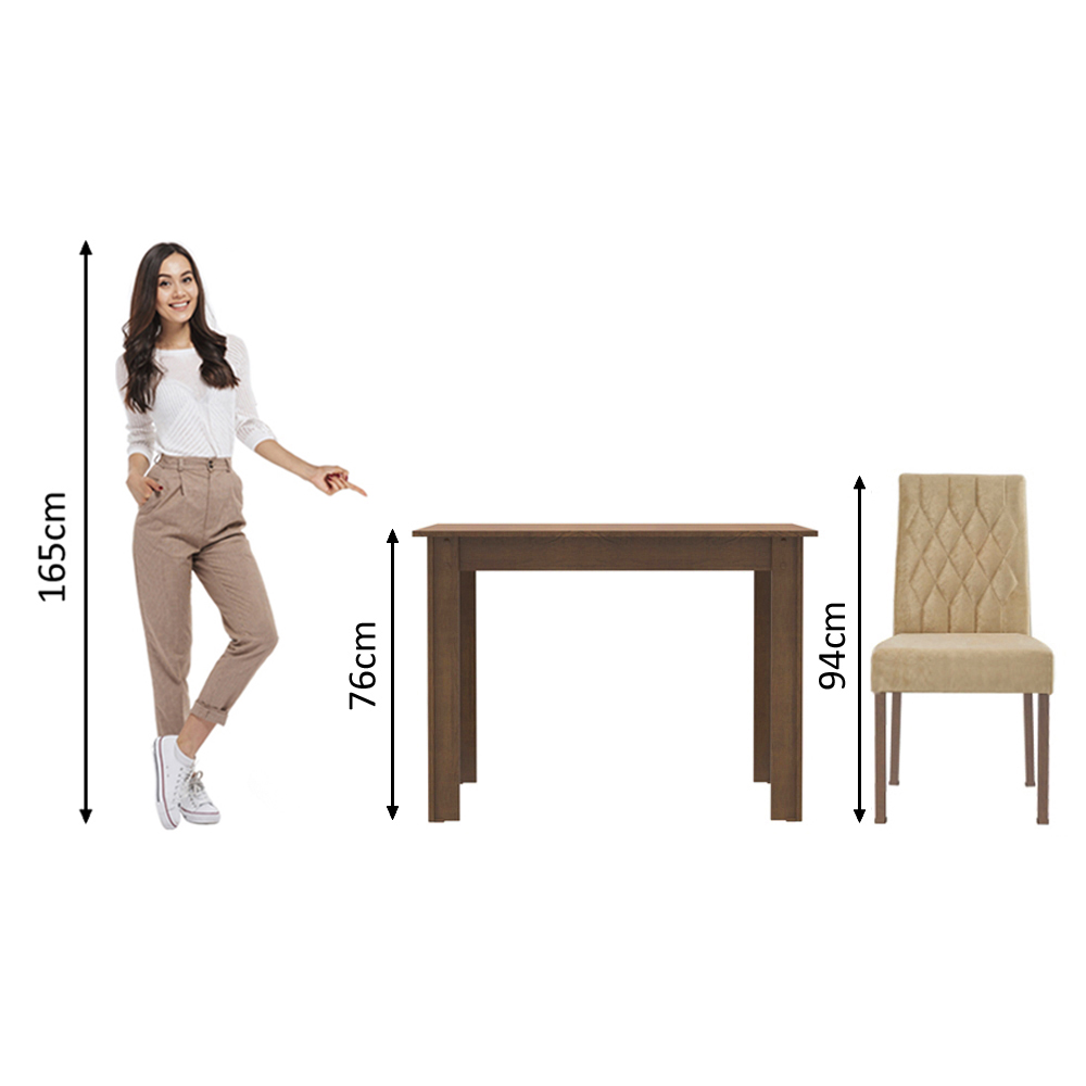 Conjunto Sala de Jantar Mesa Tampo de Madeira 2 Cadeiras Rustic/Imperial Lídia Madesa