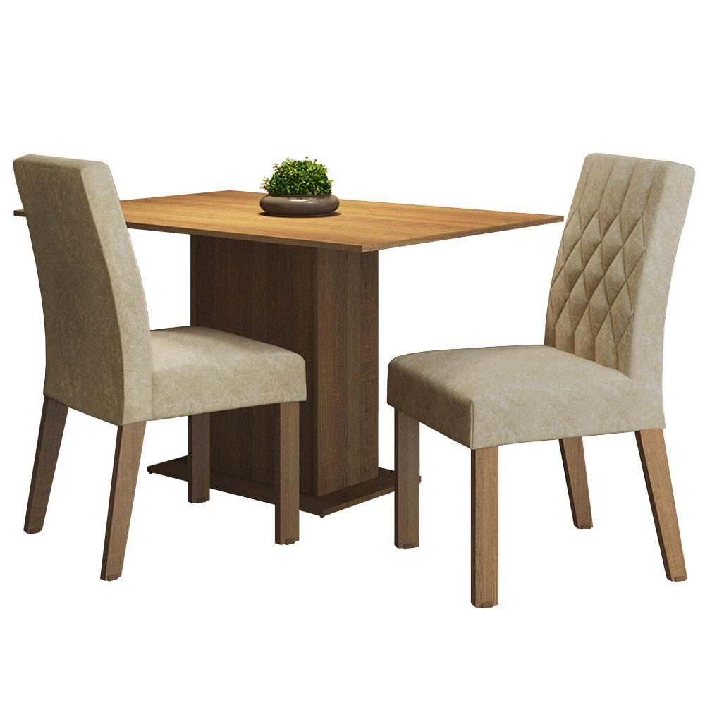 Conjunto Sala de Jantar Mesa Tampo de Madeira 2 Cadeiras Rustic/Imperial Tainá Madesa