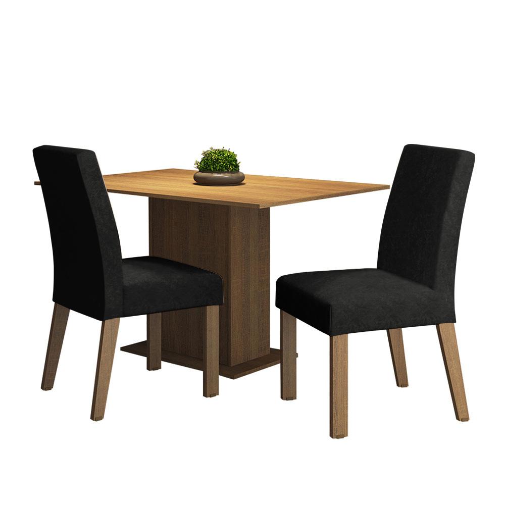 Conjunto Sala de Jantar Mesa Tampo de Madeira 2 Cadeiras Rustic/Oxford Manu Madesa