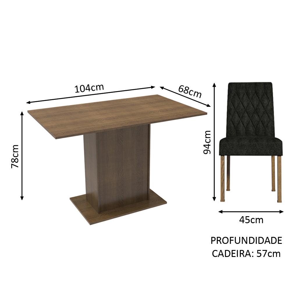 Conjunto Sala de Jantar Mesa Tampo de Madeira 2 Cadeiras Rustic/Oxford Tainá Madesa