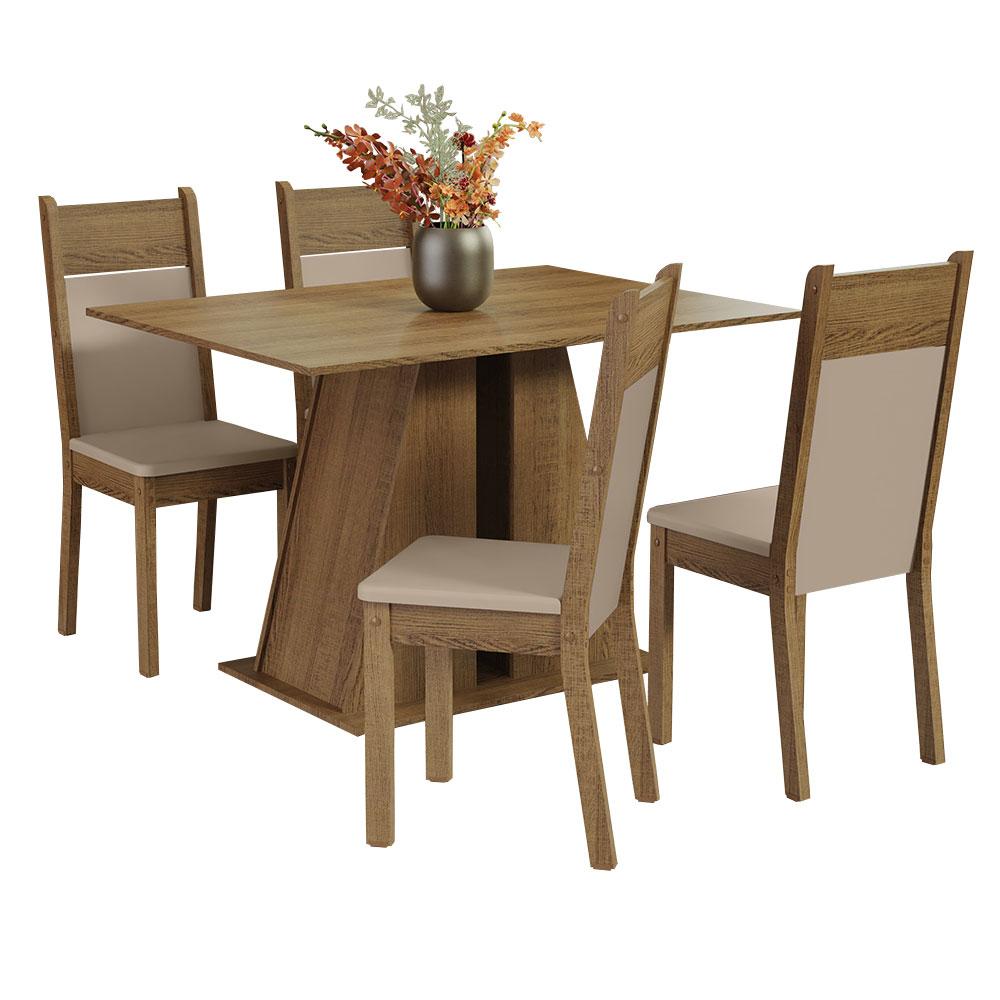 Conjunto Sala de Jantar Mesa Tampo de Madeira 4 Cadeiras Rustic/Bege Angel Madesa