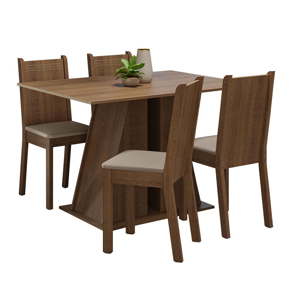 Conjunto Sala de Jantar Mesa Tampo de Madeira 4 Cadeiras Rustic/Bege Marilyn Madesa