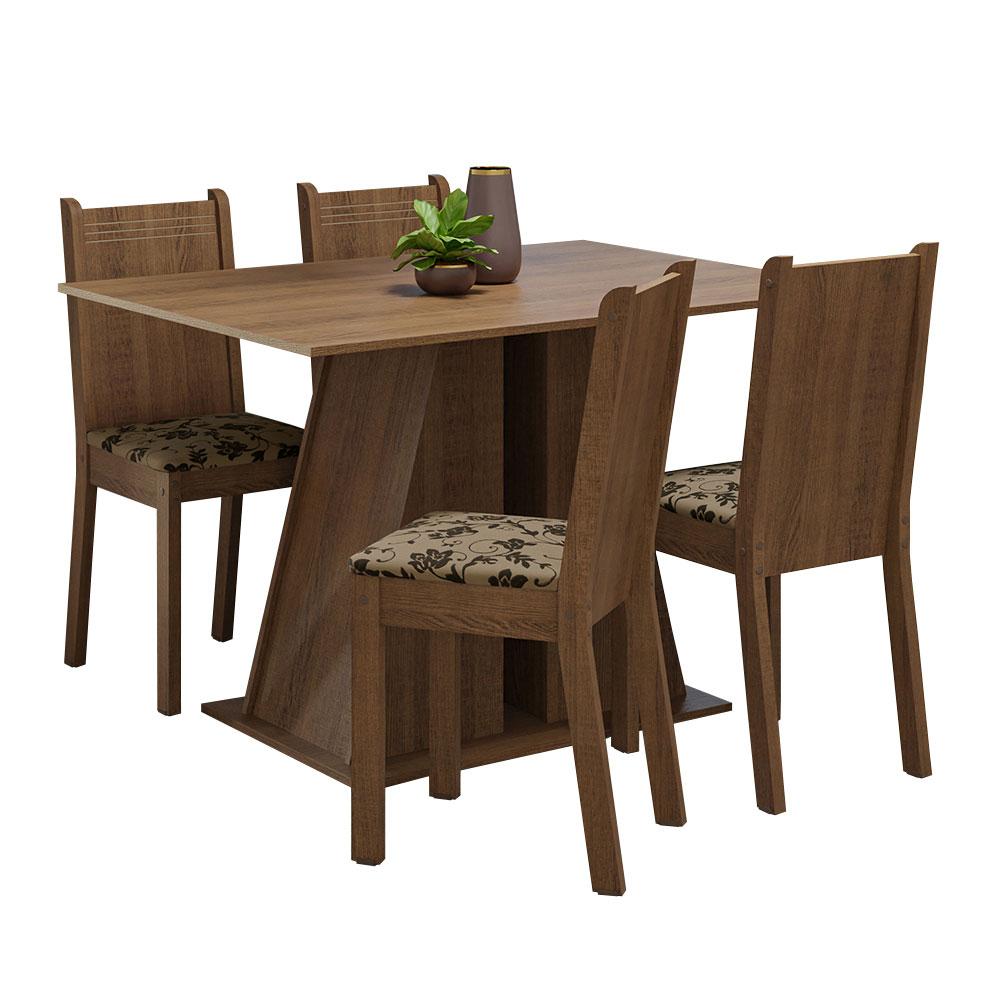 Conjunto Sala de Jantar Mesa Tampo de Madeira 4 Cadeiras Rustic/Bege Marrom Marilyn Madesa