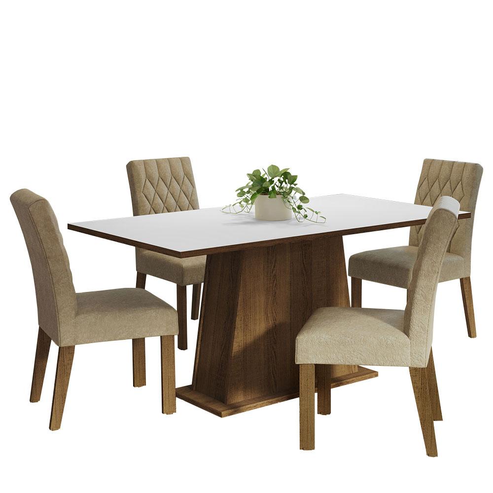 Conjunto Sala de Jantar Mesa Tampo de Madeira 4 Cadeiras Rustic/Branco/Imperial Ashley Madesa