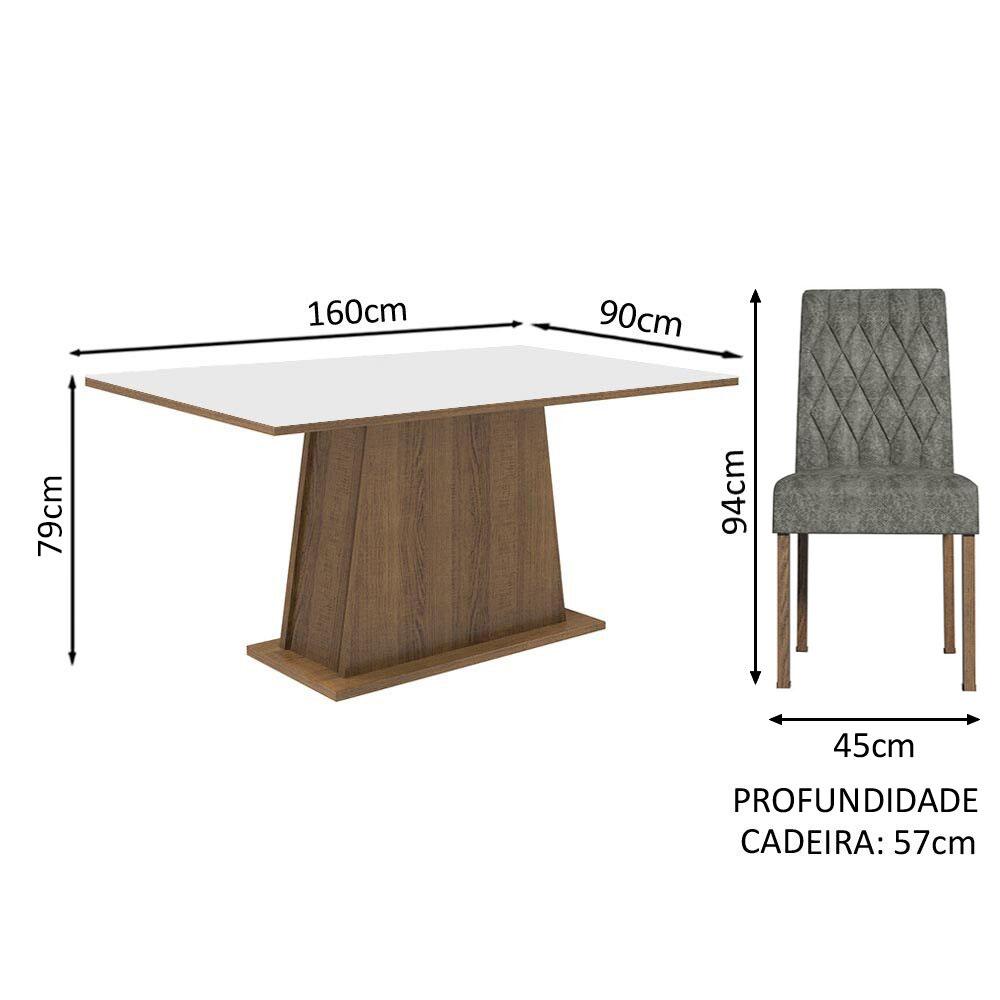 Conjunto Sala de Jantar Mesa Tampo de Madeira 4 Cadeiras Rustic/Branco/Silver Ashley Madesa