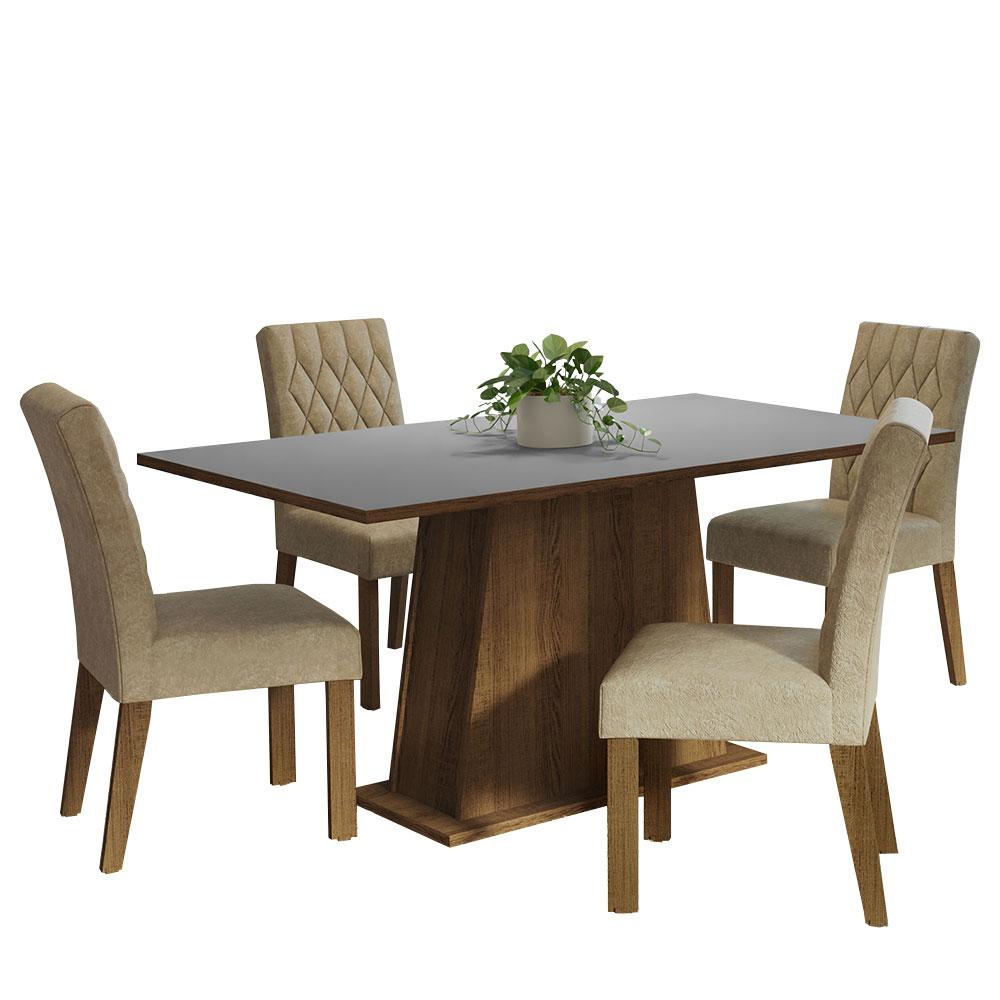 Conjunto Sala de Jantar Mesa Tampo de Madeira 4 Cadeiras Rustic/Cinza/Imperial Ashley Madesa