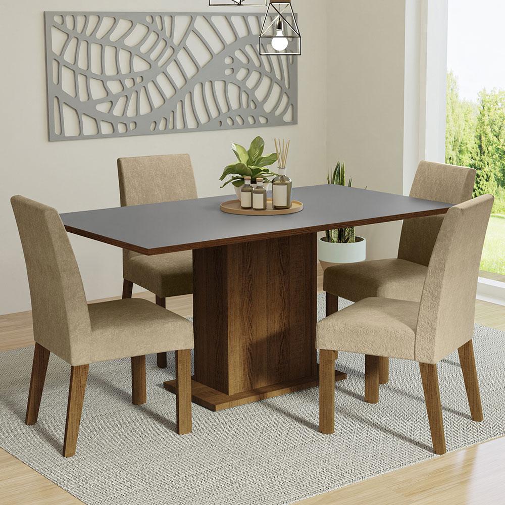 Conjunto Sala de Jantar Mesa Tampo de Madeira 4 Cadeiras Rustic/Cinza/Imperial Keila Madesa
