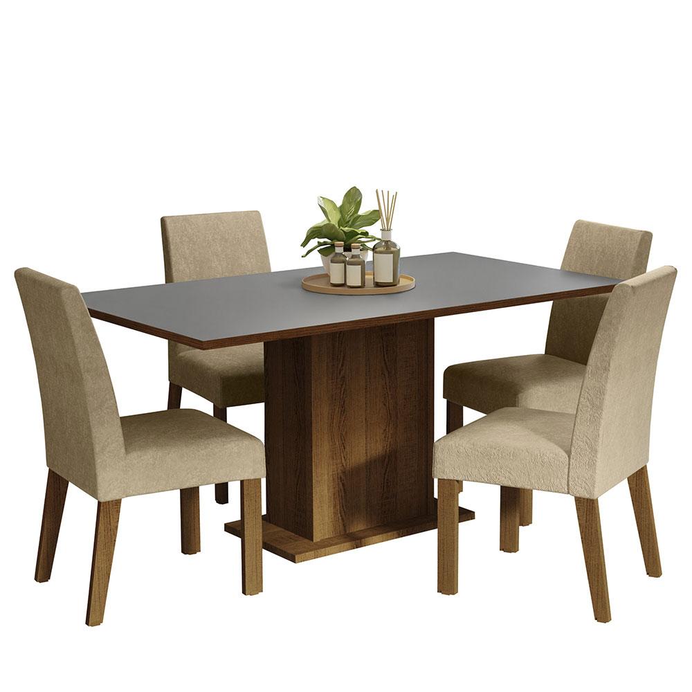 Conjunto Sala de Jantar Mesa Tampo de Madeira 4 Cadeiras Rustic/Cinza/Imperial Keila Madesa