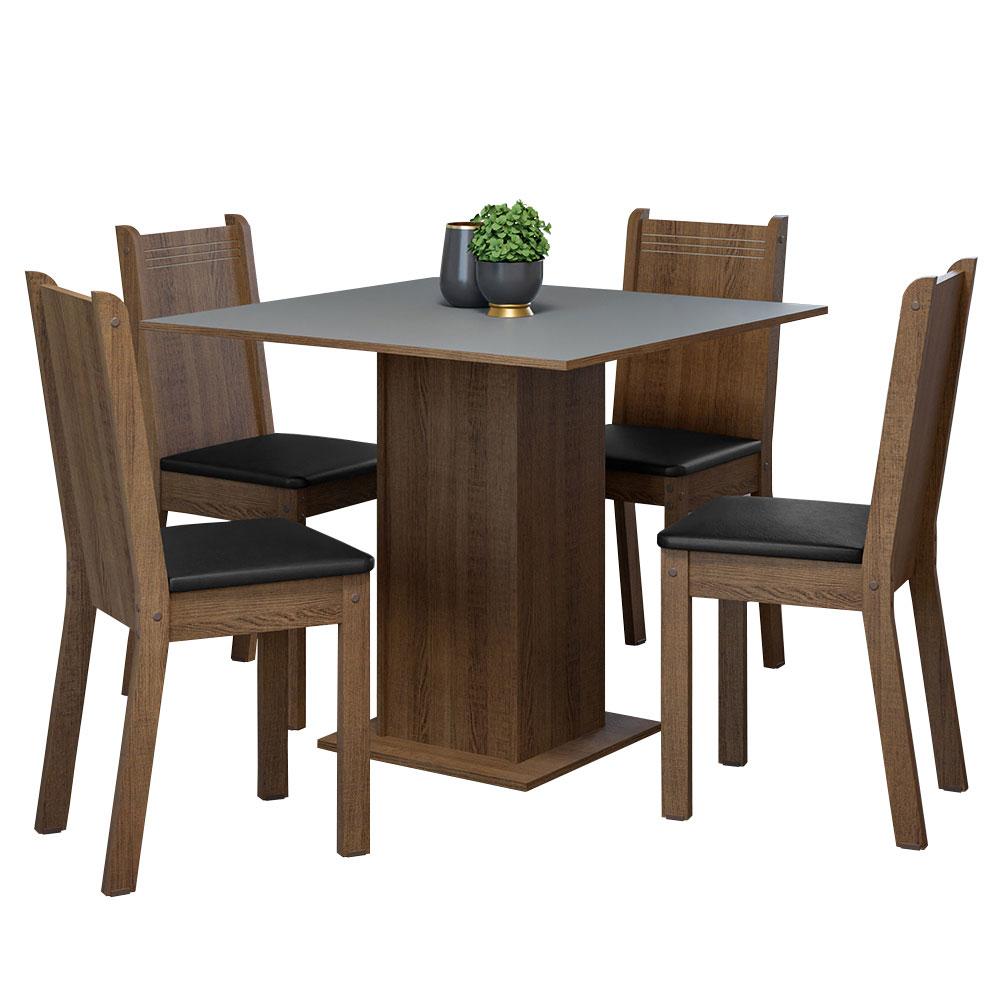 Conjunto Sala de Jantar Mesa Tampo de Madeira 4 Cadeiras Rustic/Cinza/Preto Samara Madesa