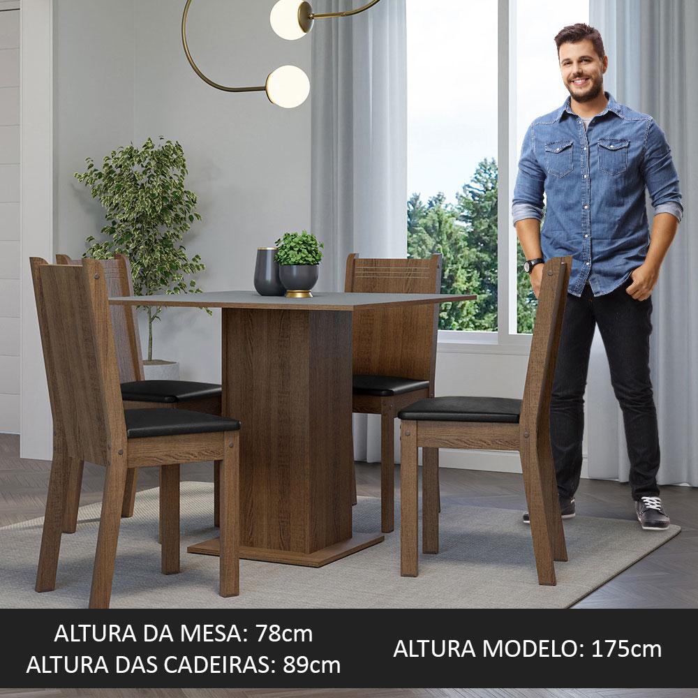 Conjunto Sala de Jantar Mesa Tampo de Madeira 4 Cadeiras Rustic/Cinza/Preto Samara Madesa