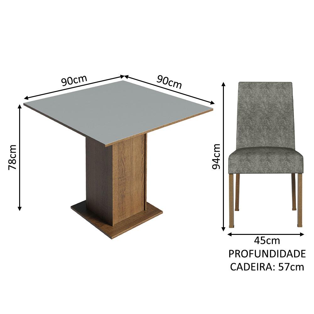 Conjunto Sala de Jantar Mesa Tampo de Madeira 4 Cadeiras Rustic/Cinza/Silver Karina Madesa