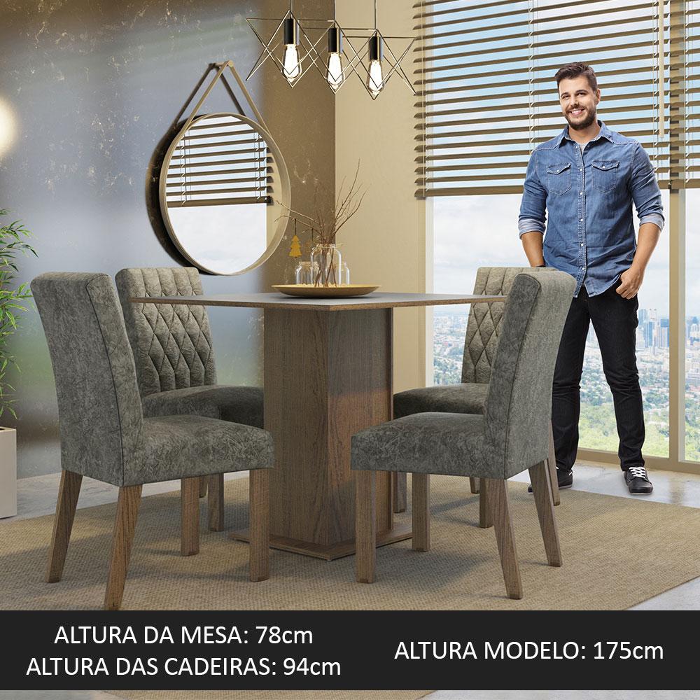 Conjunto Sala de Jantar Mesa Tampo de Madeira 4 Cadeiras Rustic/Cinza/Silver Livia Madesa
