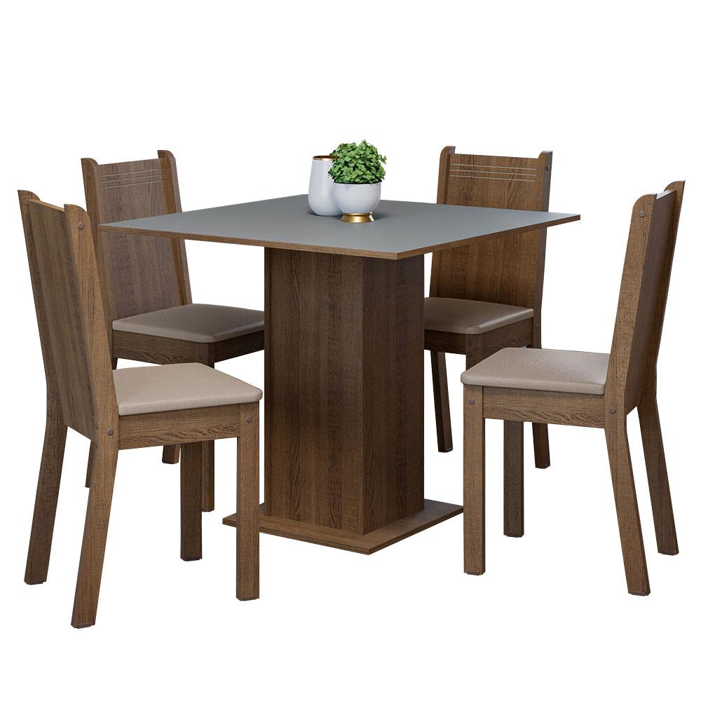 Conjunto Sala de Jantar Mesa Tampo de Madeira 4 Cadeiras Rustic/Cinza/Sintético Bege Samara Madesa