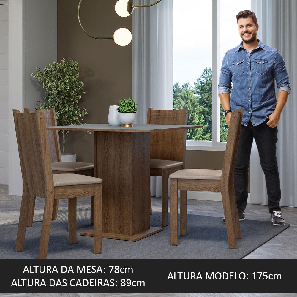 Conjunto Sala de Jantar Mesa Tampo de Madeira 4 Cadeiras Rustic/Cinza/Sintético Bege Samara Madesa