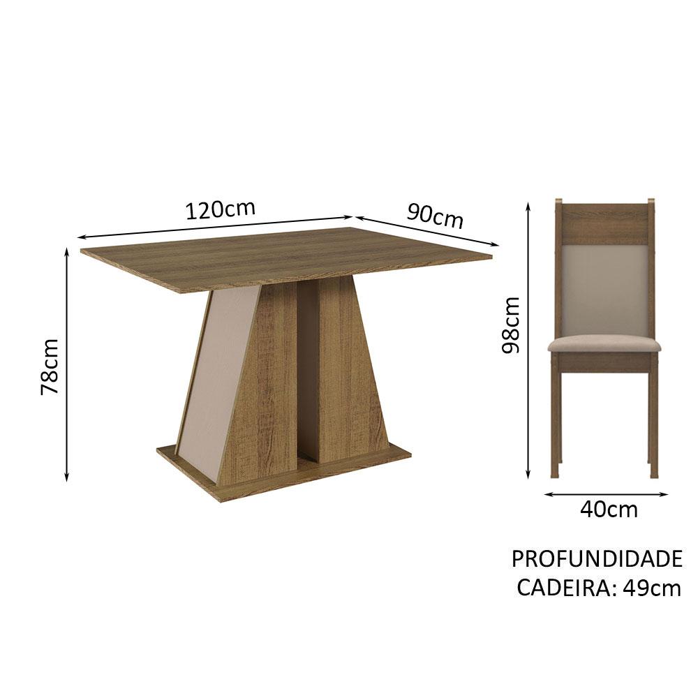 Conjunto Sala de Jantar Mesa Tampo de Madeira 4 Cadeiras Rustic/Crema/Bege Angel Madesa