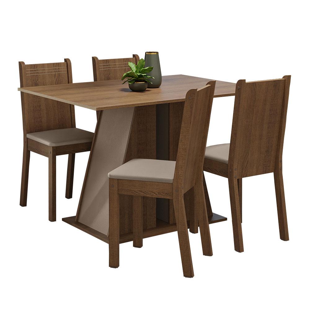 Conjunto Sala de Jantar Mesa Tampo de Madeira 4 Cadeiras Rustic/Crema/Bege Marilyn Madesa