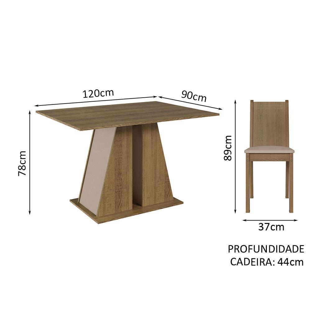 Conjunto Sala de Jantar Mesa Tampo de Madeira 4 Cadeiras Rustic/Crema/Bege Marilyn Madesa