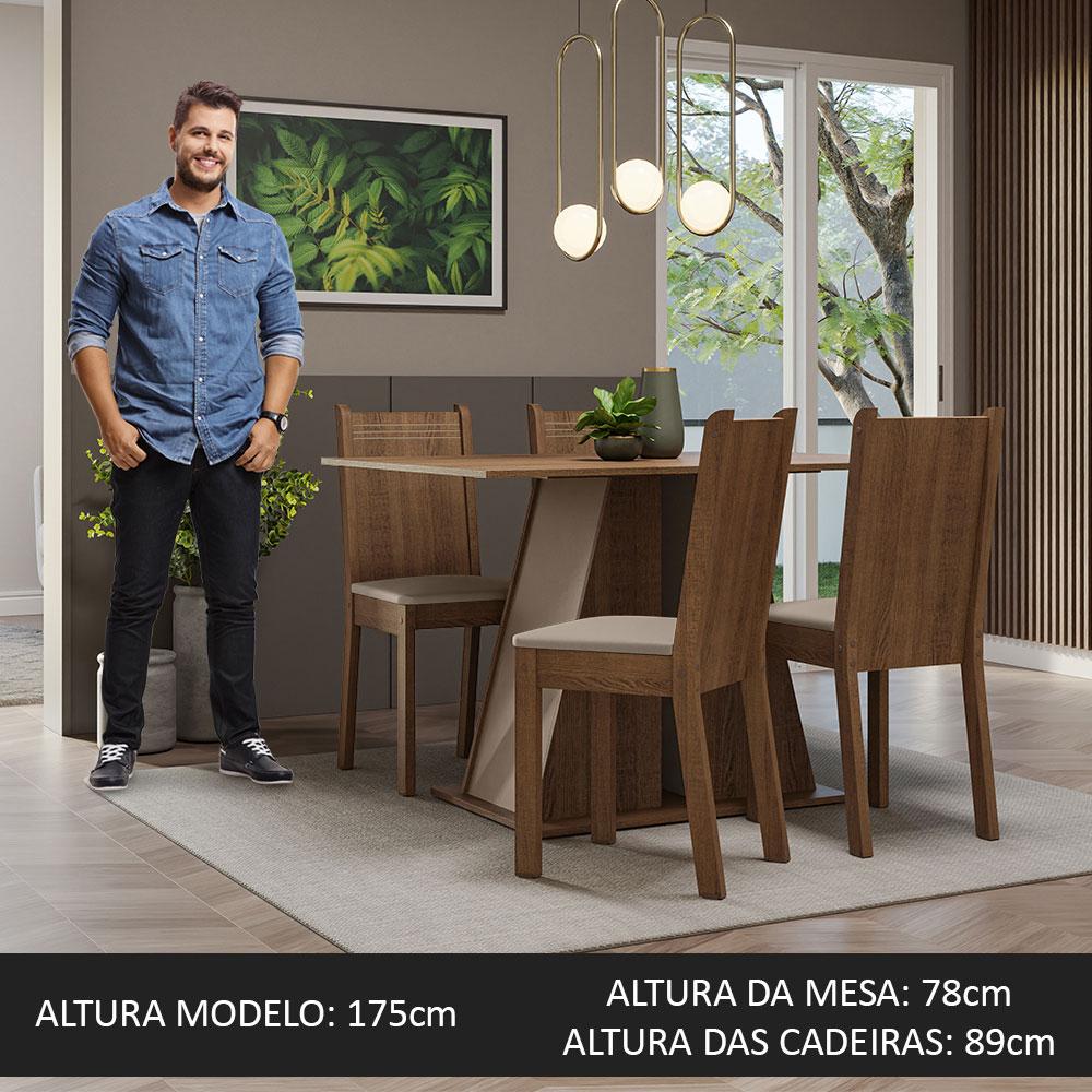 Conjunto Sala de Jantar Mesa Tampo de Madeira 4 Cadeiras Rustic/Crema/Bege Marilyn Madesa
