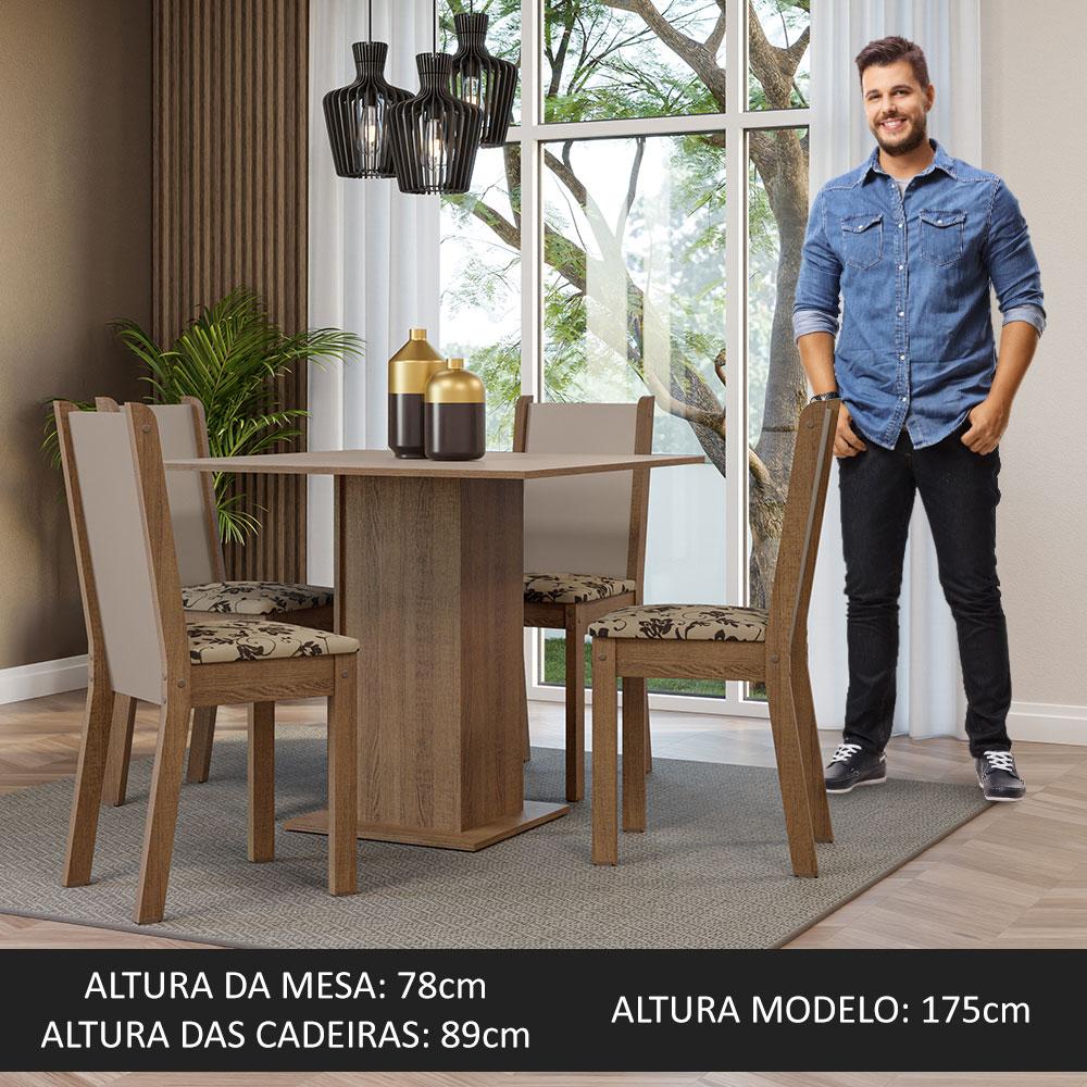 Conjunto Sala de Jantar Mesa Tampo de Madeira 4 Cadeiras Rustic/Crema/Bege Marrom Alana Madesa