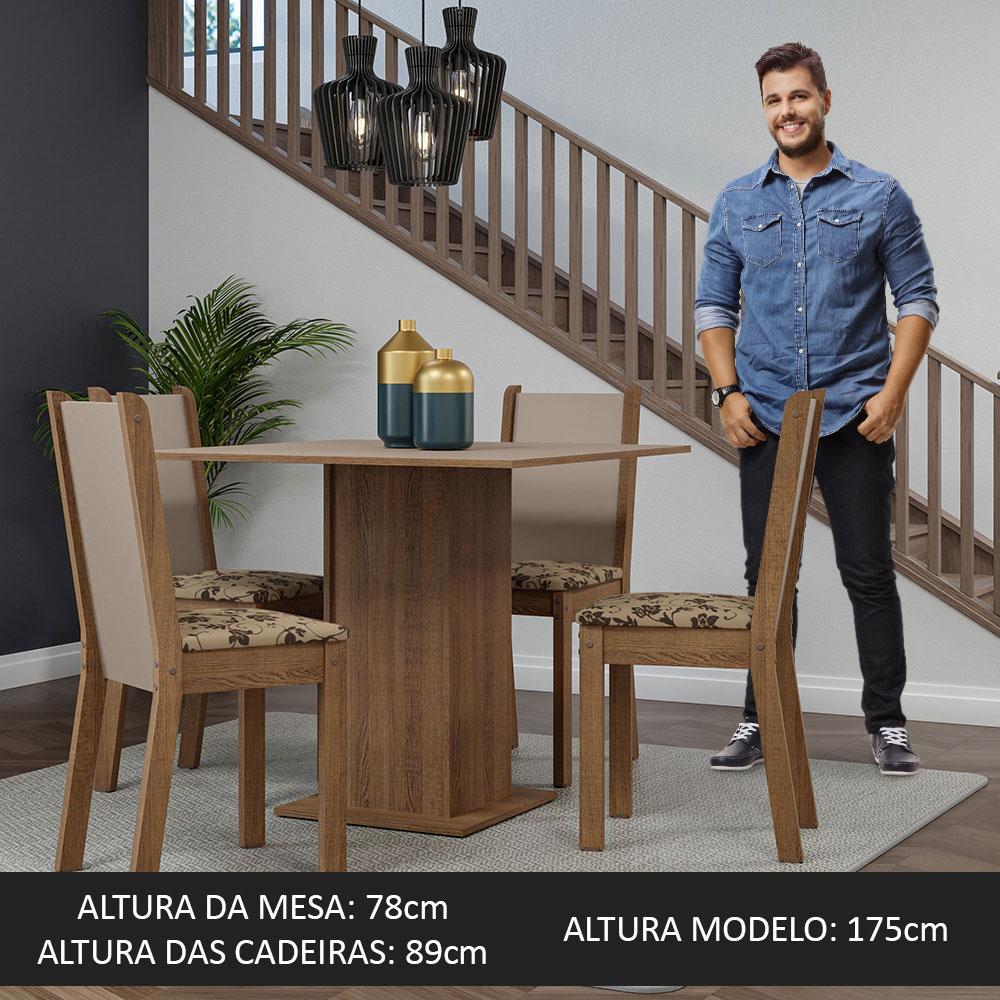 Conjunto Sala de Jantar Mesa Tampo de Madeira 4 Cadeiras Rustic/Crema/Bege Marrom Briana Madesa