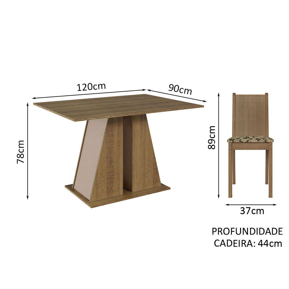 Conjunto Sala de Jantar Mesa Tampo de Madeira 4 Cadeiras Rustic/Crema/Bege Marrom Marilyn Madesa