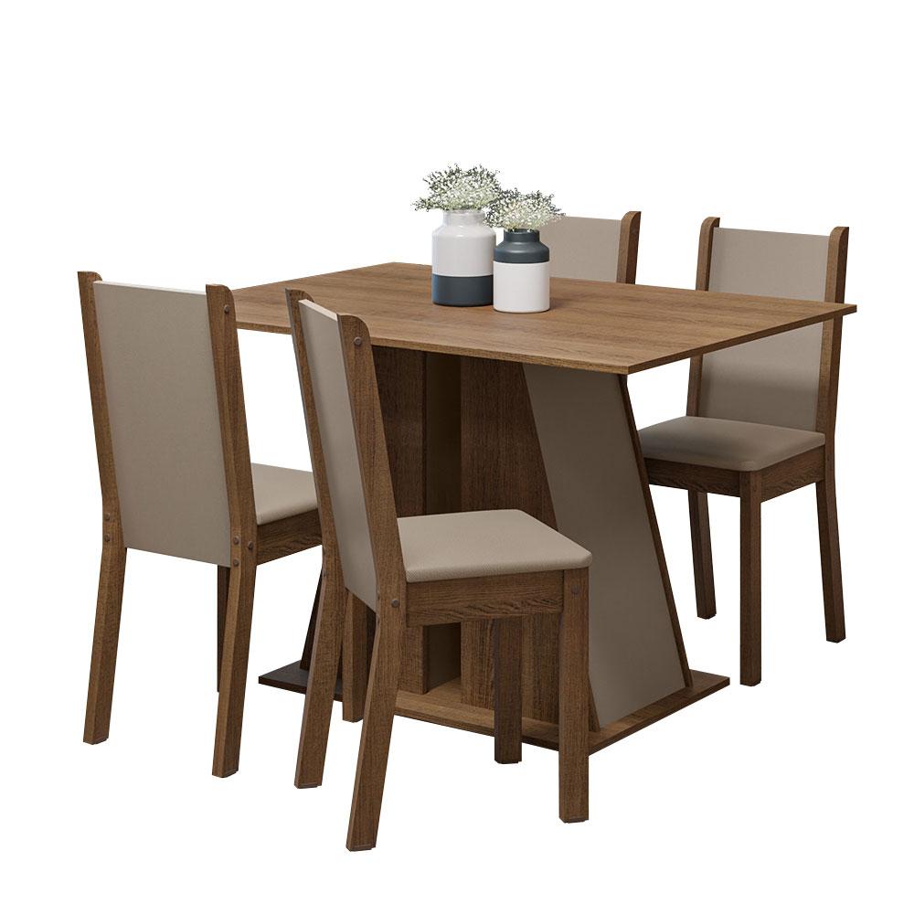 Conjunto Sala de Jantar Mesa Tampo de Madeira 4 Cadeiras Rustic/Crema/Bege Sophie Madesa