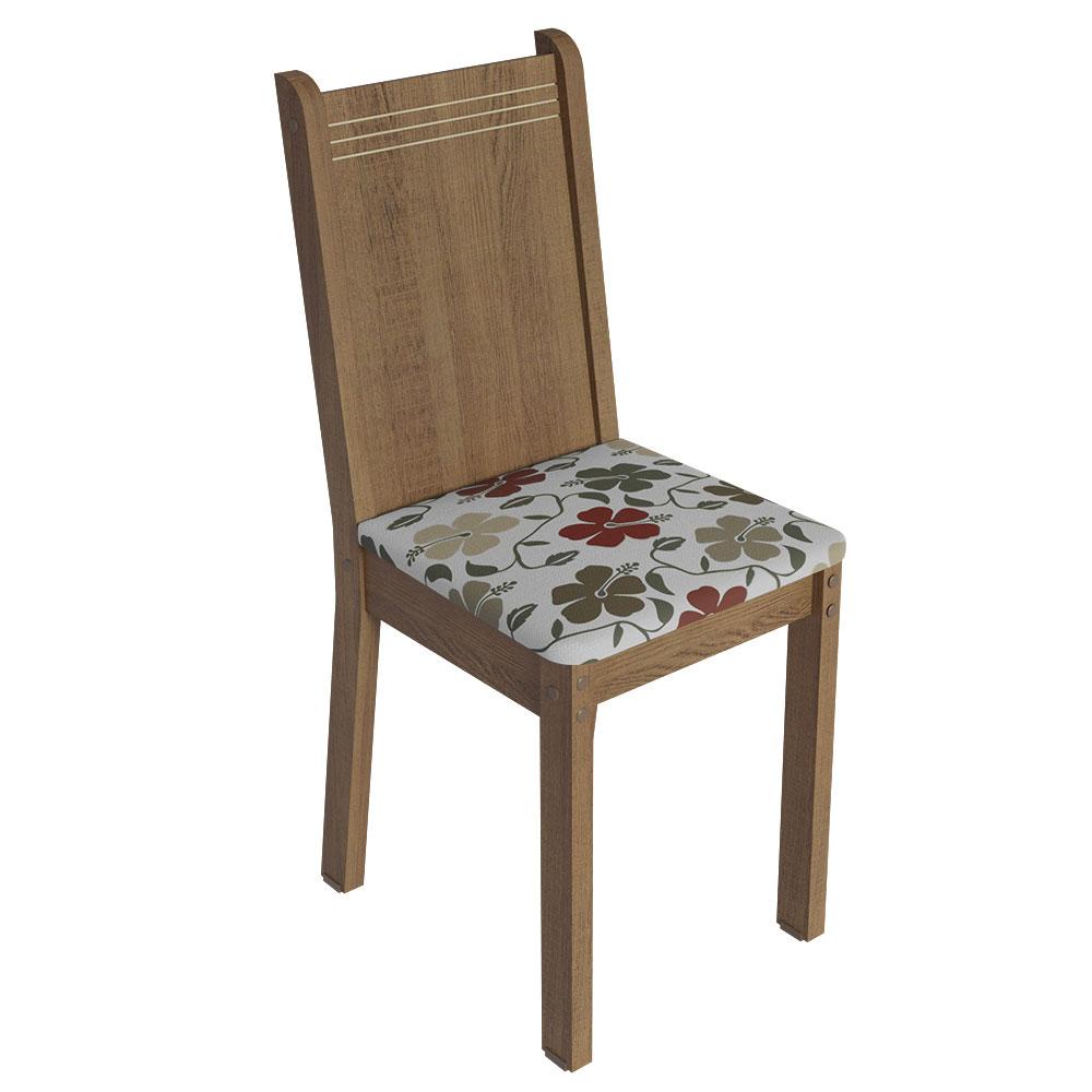 Conjunto Sala de Jantar Mesa Tampo de Madeira 4 Cadeiras Rustic/Crema/Hibiscos Marilyn Madesa