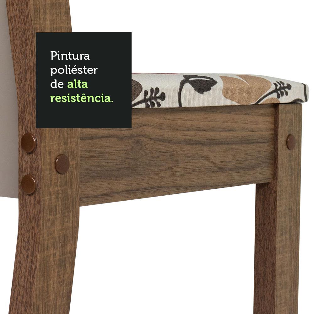 Conjunto Sala de Jantar Mesa Tampo de Madeira 4 Cadeiras Rustic/Crema/Hibiscos Sophie Madesa