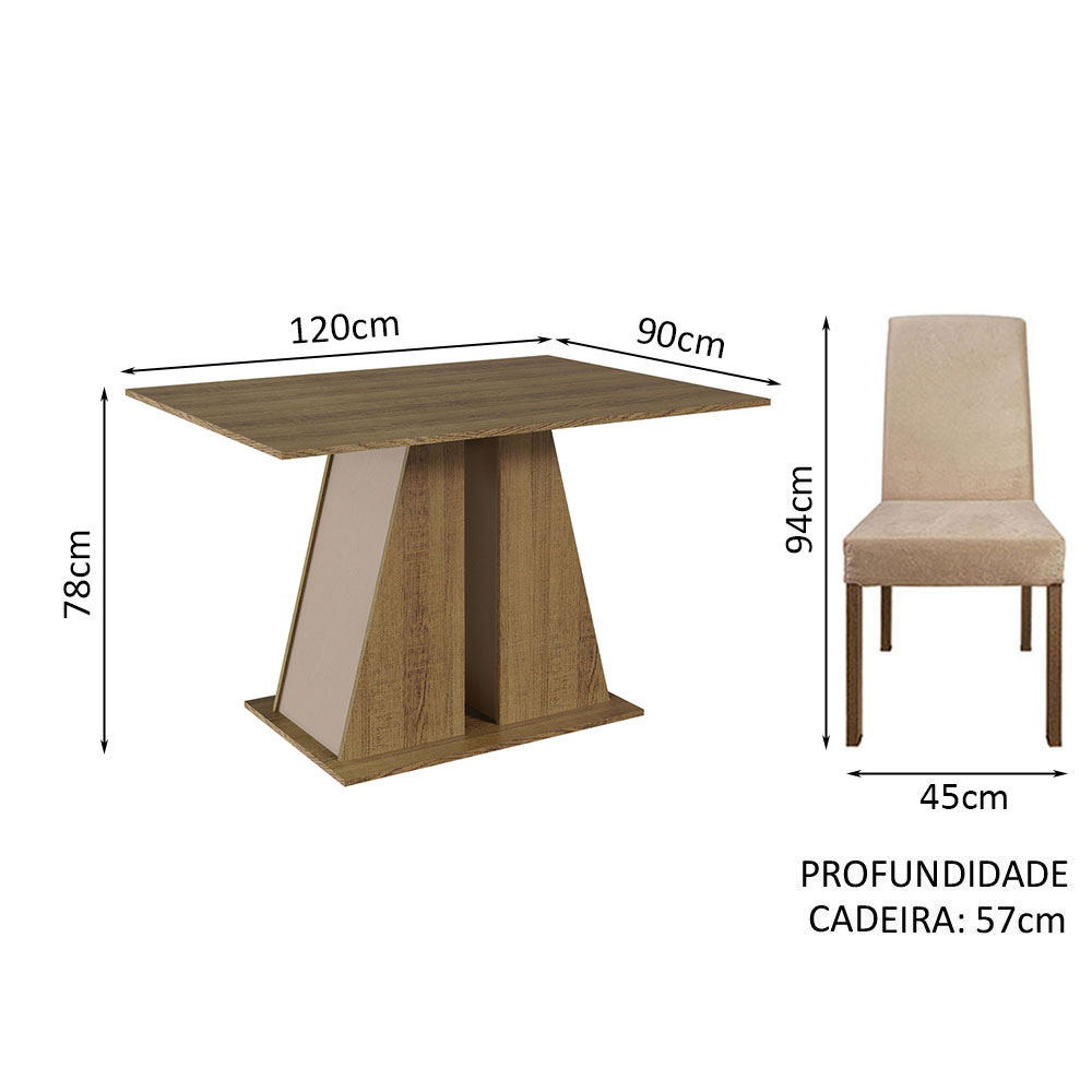 Conjunto Sala de Jantar Mesa Tampo de Madeira 4 Cadeiras Rustic/Crema/Imperial Agnes Madesa