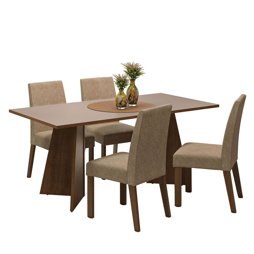 Conjunto Sala de Jantar Mesa Tampo de Madeira 4 Cadeiras Rustic/Crema/Imperial April Madesa
