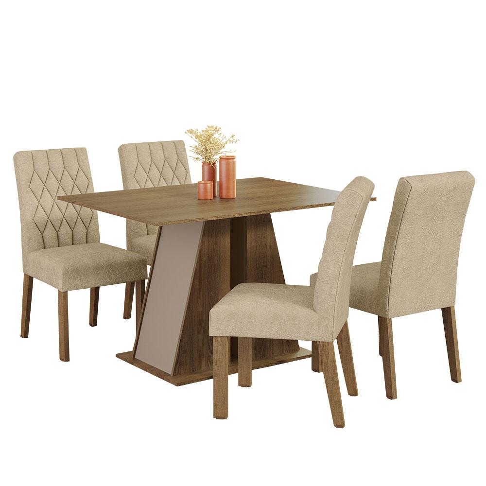 Conjunto Sala de Jantar Mesa Tampo de Madeira 4 Cadeiras Rustic/Crema/Imperial Gisele Madesa