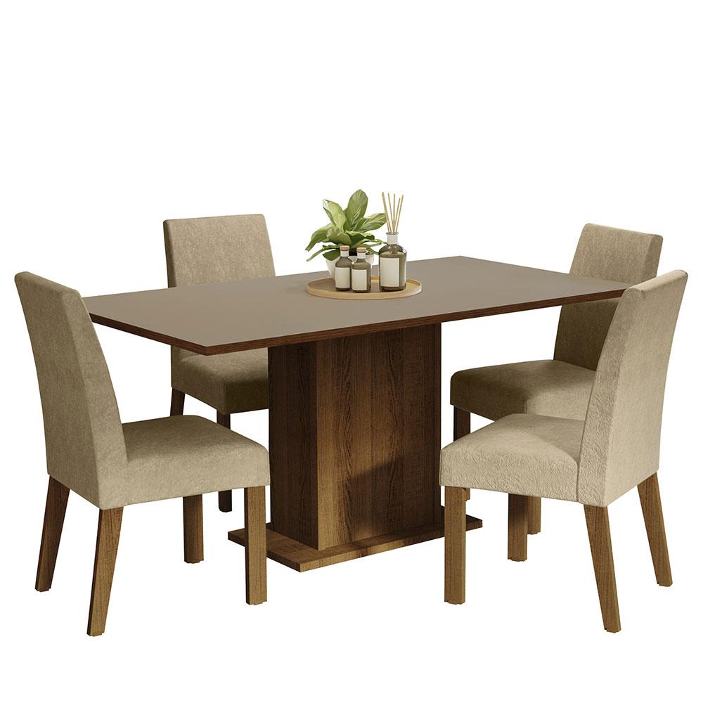 Conjunto Sala de Jantar Mesa Tampo de Madeira 4 Cadeiras Rustic/Crema/Imperial Keila Madesa