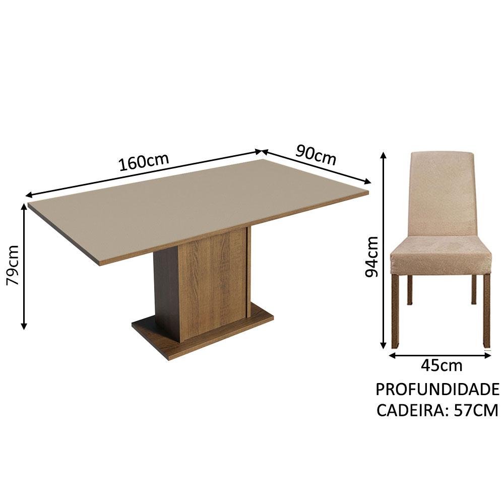 Conjunto Sala de Jantar Mesa Tampo de Madeira 4 Cadeiras Rustic/Crema/Imperial Keila Madesa