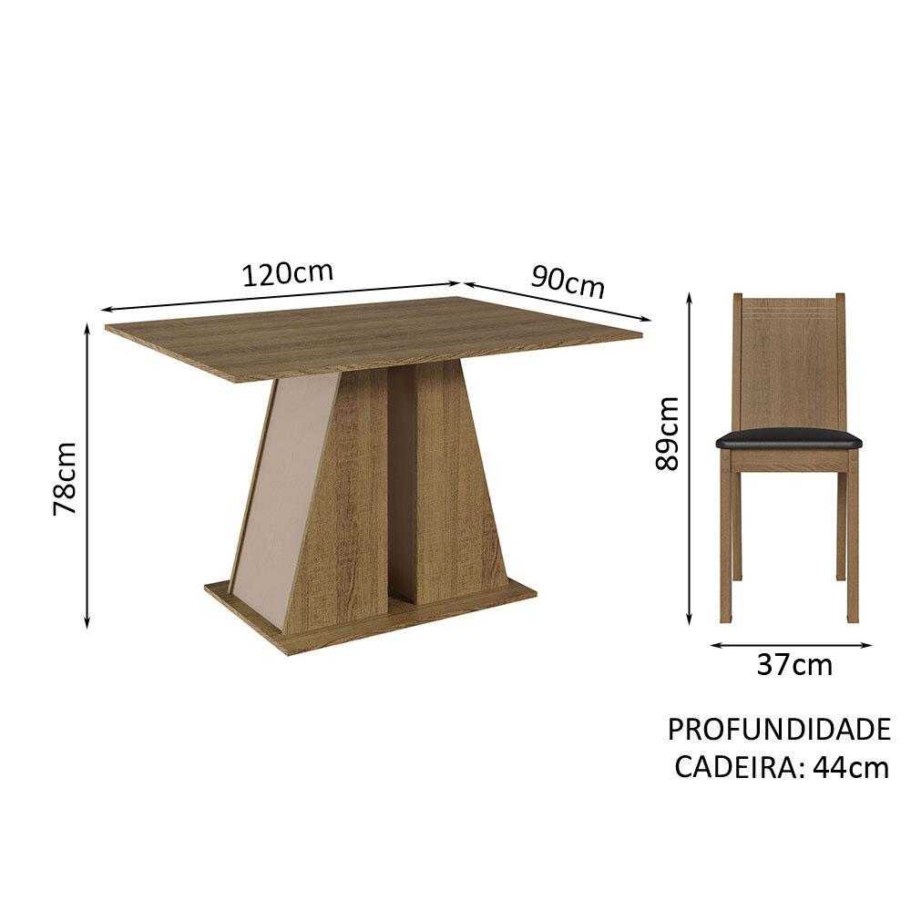 Conjunto Sala de Jantar Mesa Tampo de Madeira 4 Cadeiras Rustic/Crema/Preto Marilyn Madesa