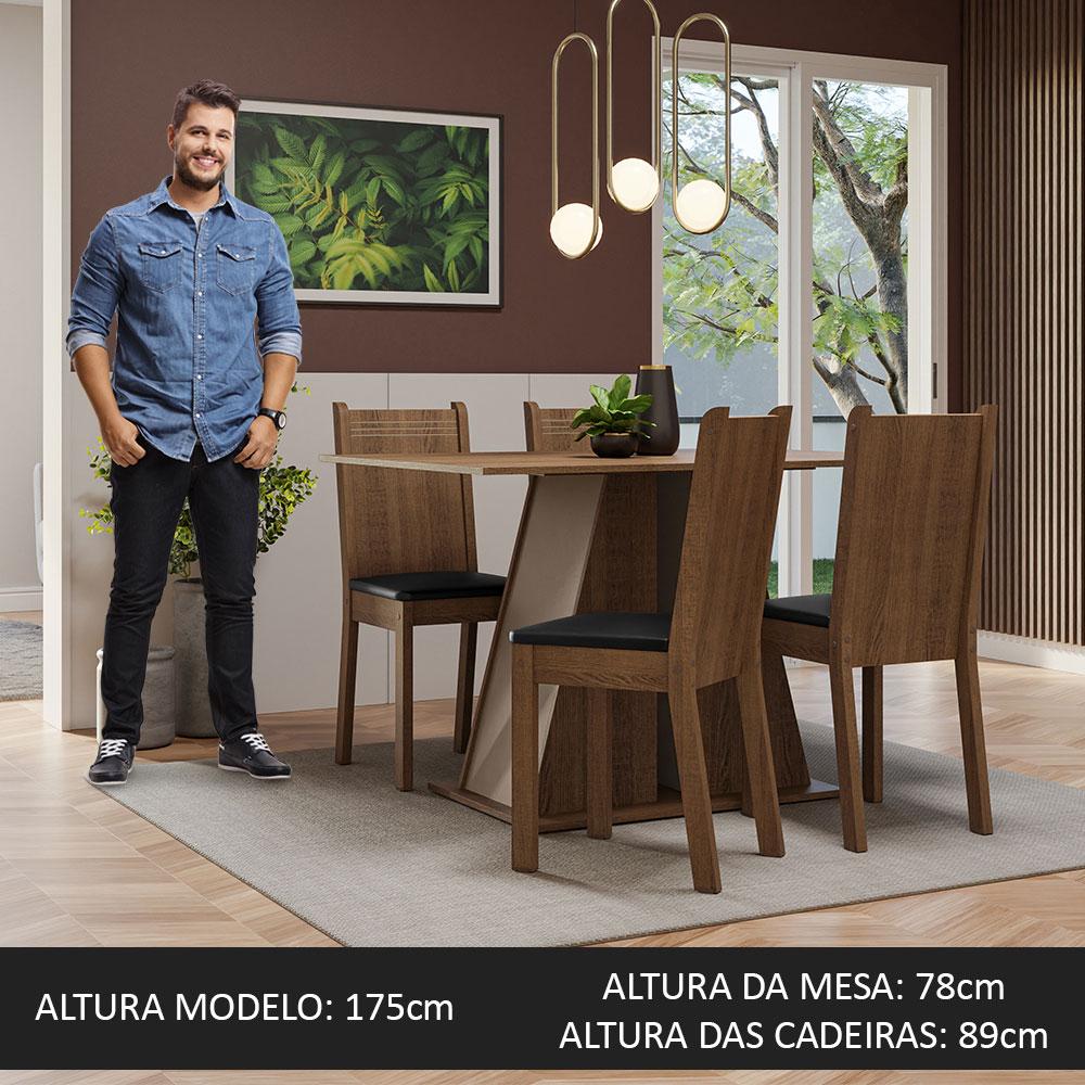 Conjunto Sala de Jantar Mesa Tampo de Madeira 4 Cadeiras Rustic/Crema/Preto Marilyn Madesa