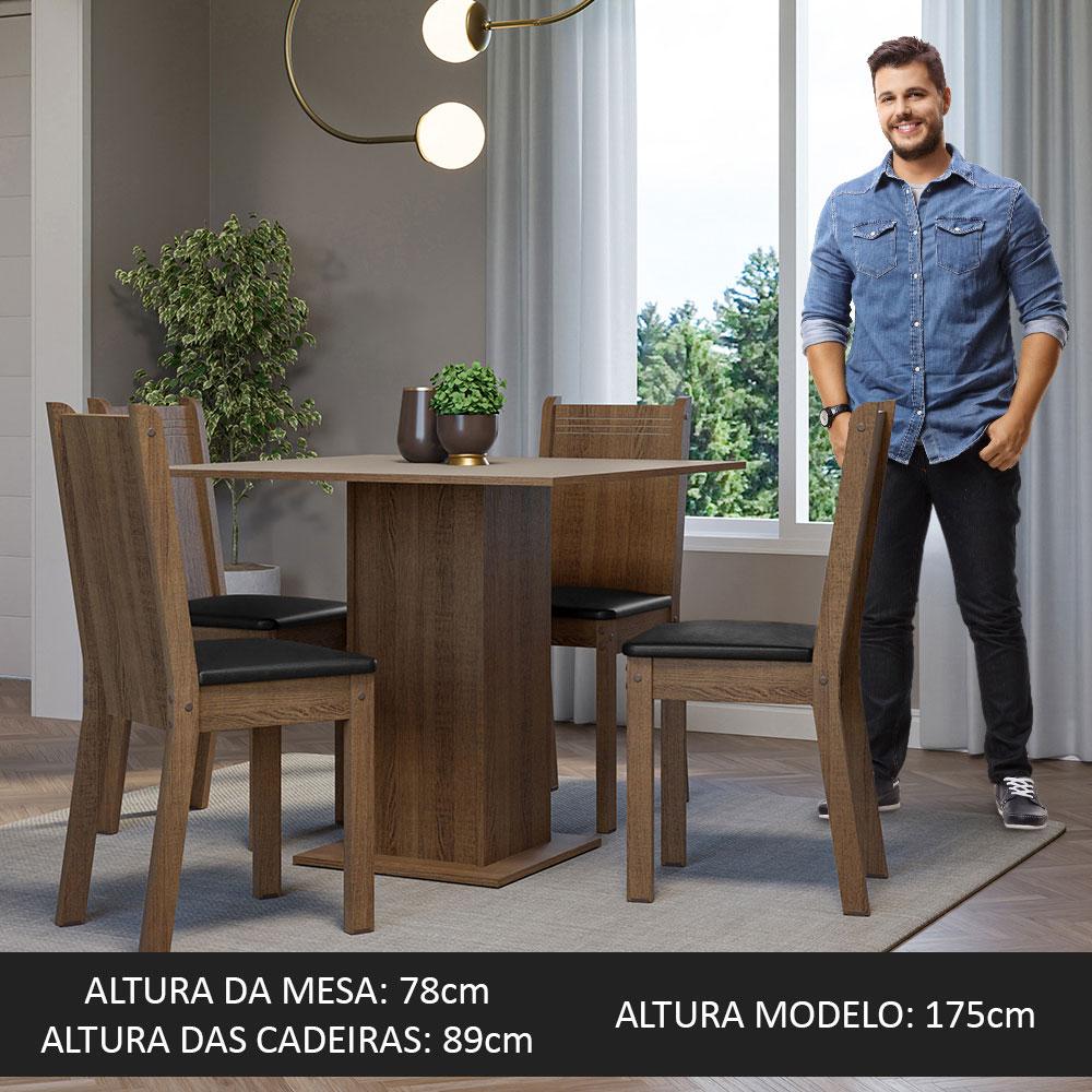 Conjunto Sala de Jantar Mesa Tampo de Madeira 4 Cadeiras Rustic/Crema/Preto Samara Madesa