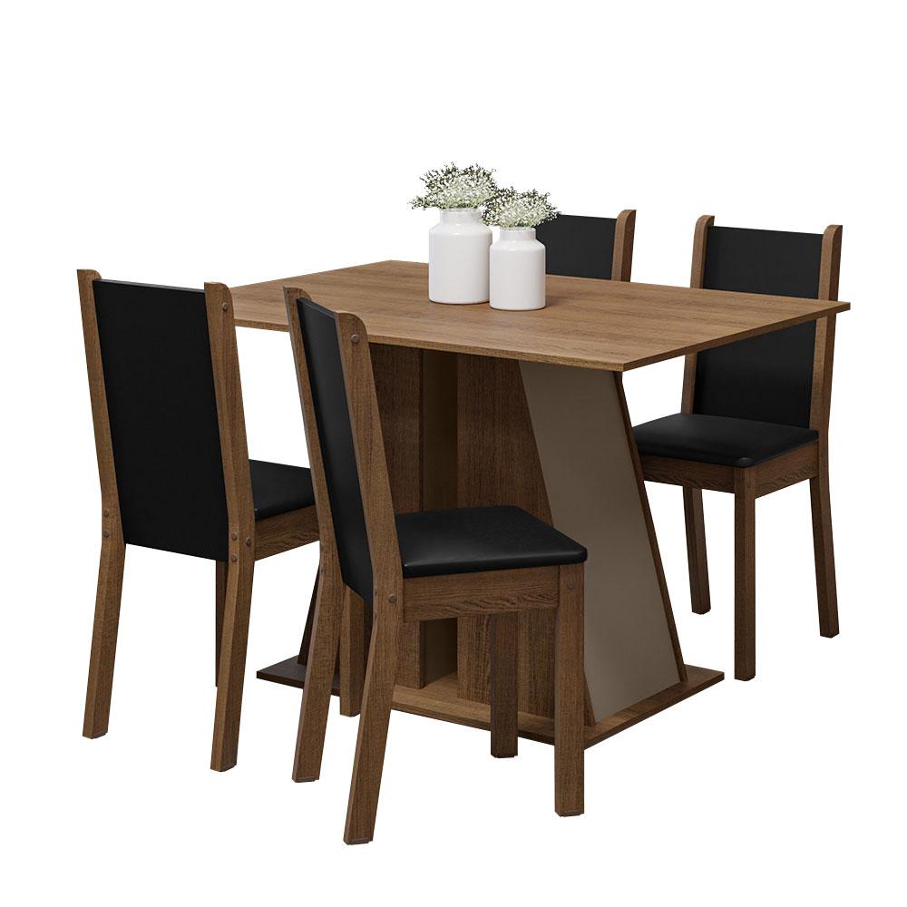 Conjunto Sala de Jantar Mesa Tampo de Madeira 4 Cadeiras Rustic/Crema/Preto Sophie Madesa