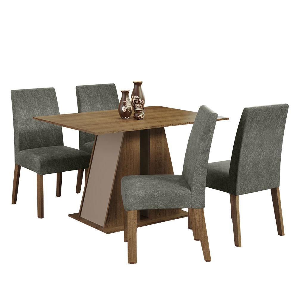 Conjunto Sala de Jantar Mesa Tampo de Madeira 4 Cadeiras Rustic/Crema/Silver Agnes Madesa